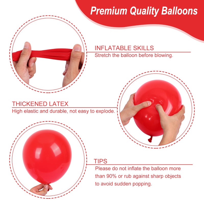 RUBFAC 135pcs Red Balloons Different Sizes 18 12 10 5 Inch for Garland Arch, Latex Christmas Balloon for Birthday Party Wedding Decorations - Image 3