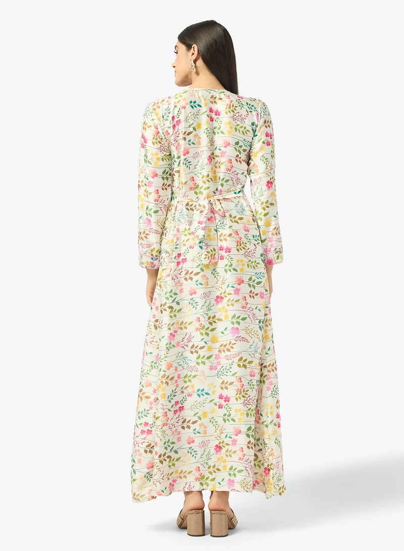 ARABIAN CLOSET Embellished Belted Jalabiya