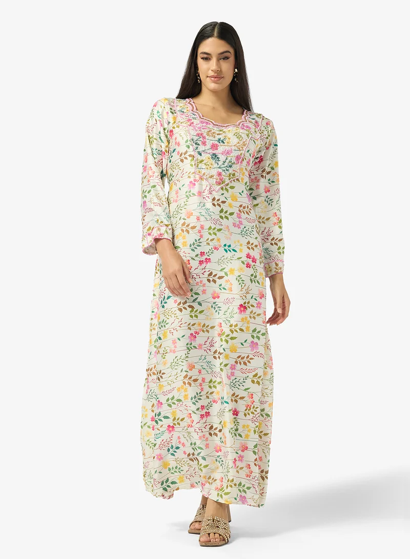 ARABIAN CLOSET Embellished Belted Jalabiya