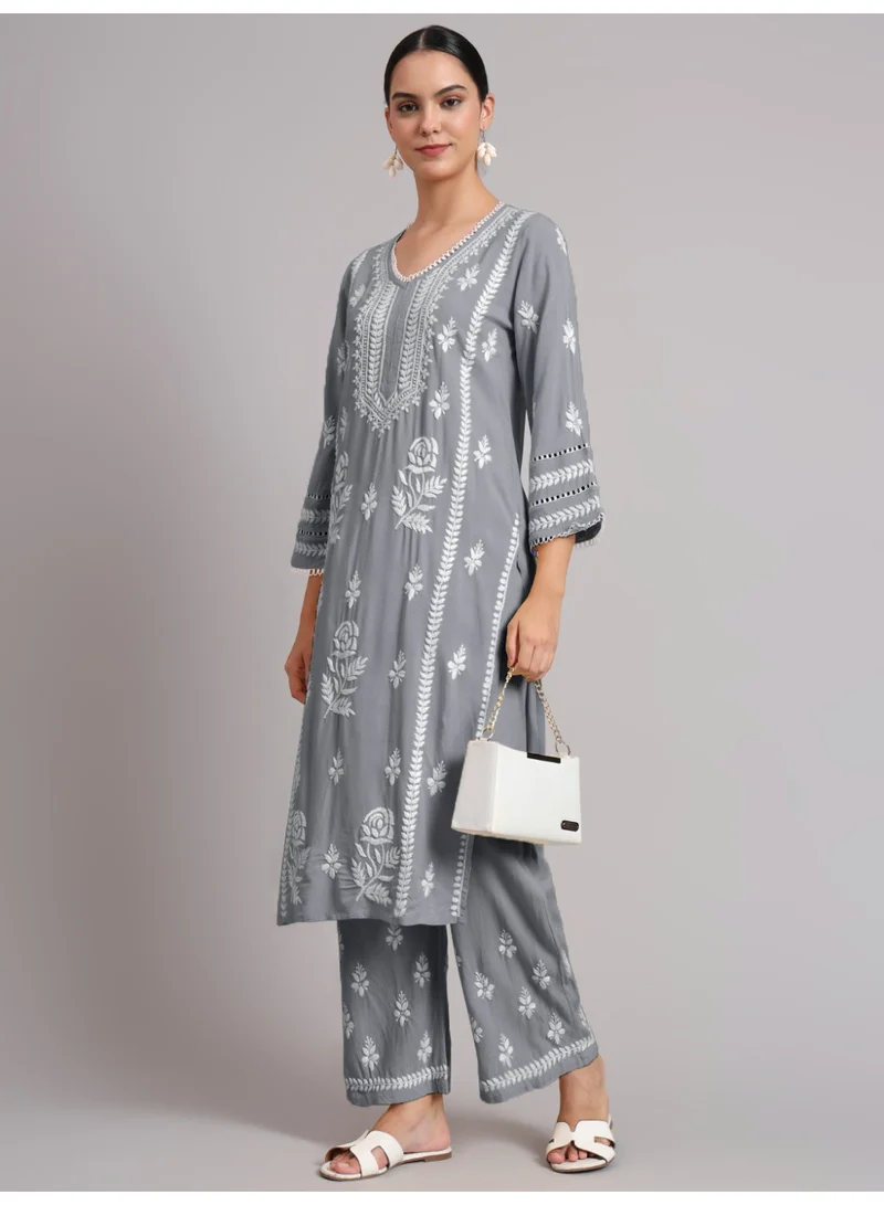 Alaya Women Hand Embroidered Lucknowi Chikankari Rayon Kurta Set-AL4078KS