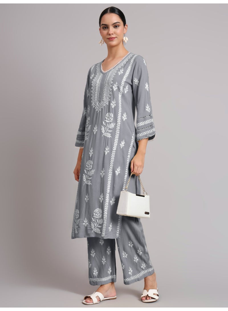 الايا طقم كورتا نسائي مطرز يدويًا من رايون لوكنو تشيكانكاري - Image 4