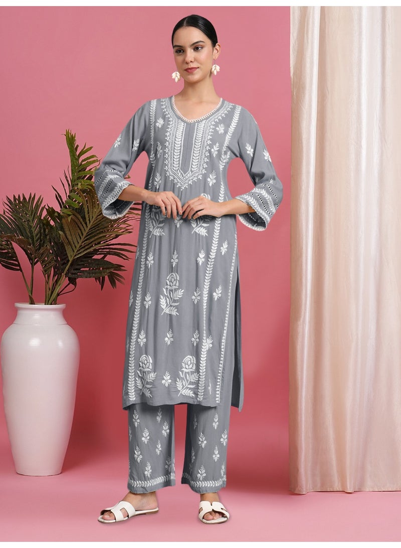 الايا طقم كورتا نسائي مطرز يدويًا من رايون لوكنو تشيكانكاري - Image 1