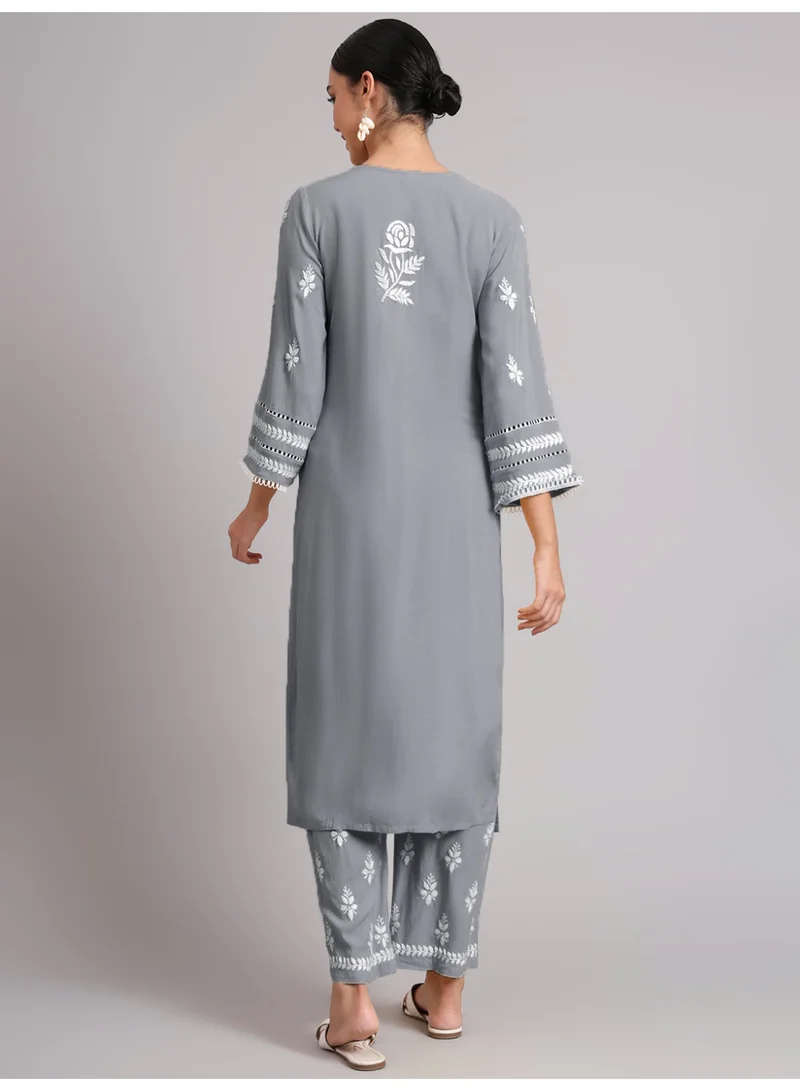 Alaya Women Hand Embroidered Lucknowi Chikankari Rayon Kurta Set-AL4078KS