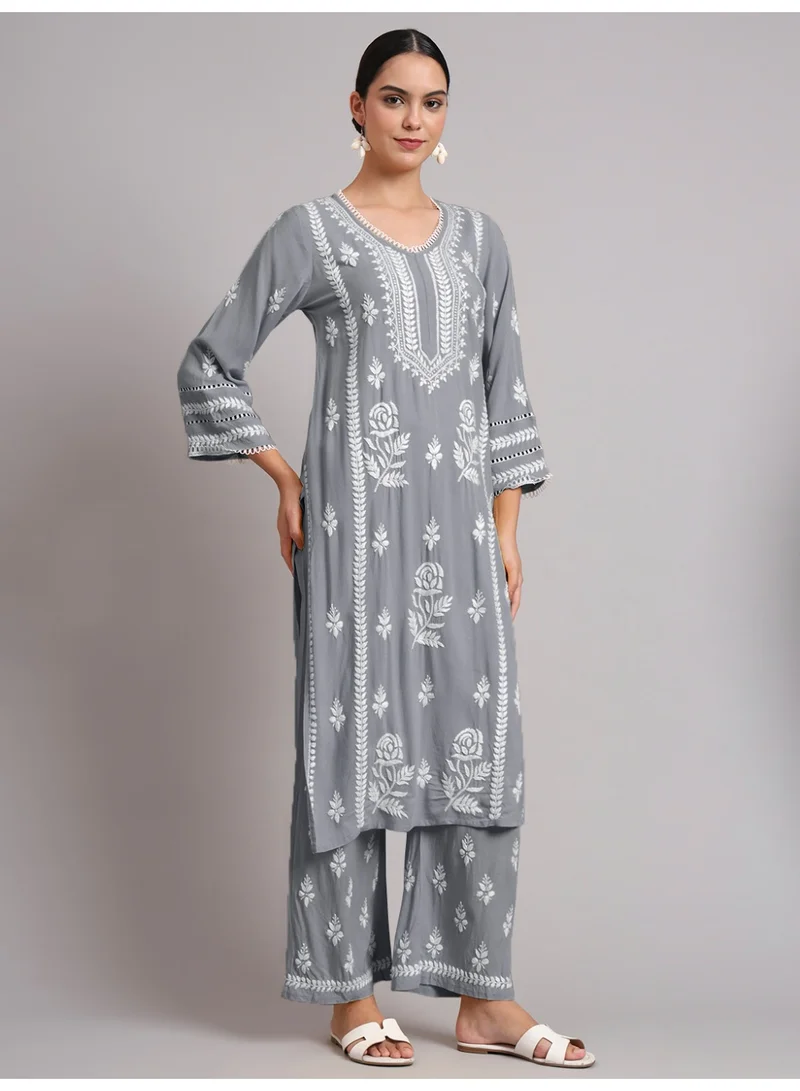 Alaya Women Hand Embroidered Lucknowi Chikankari Rayon Kurta Set-AL4078KS
