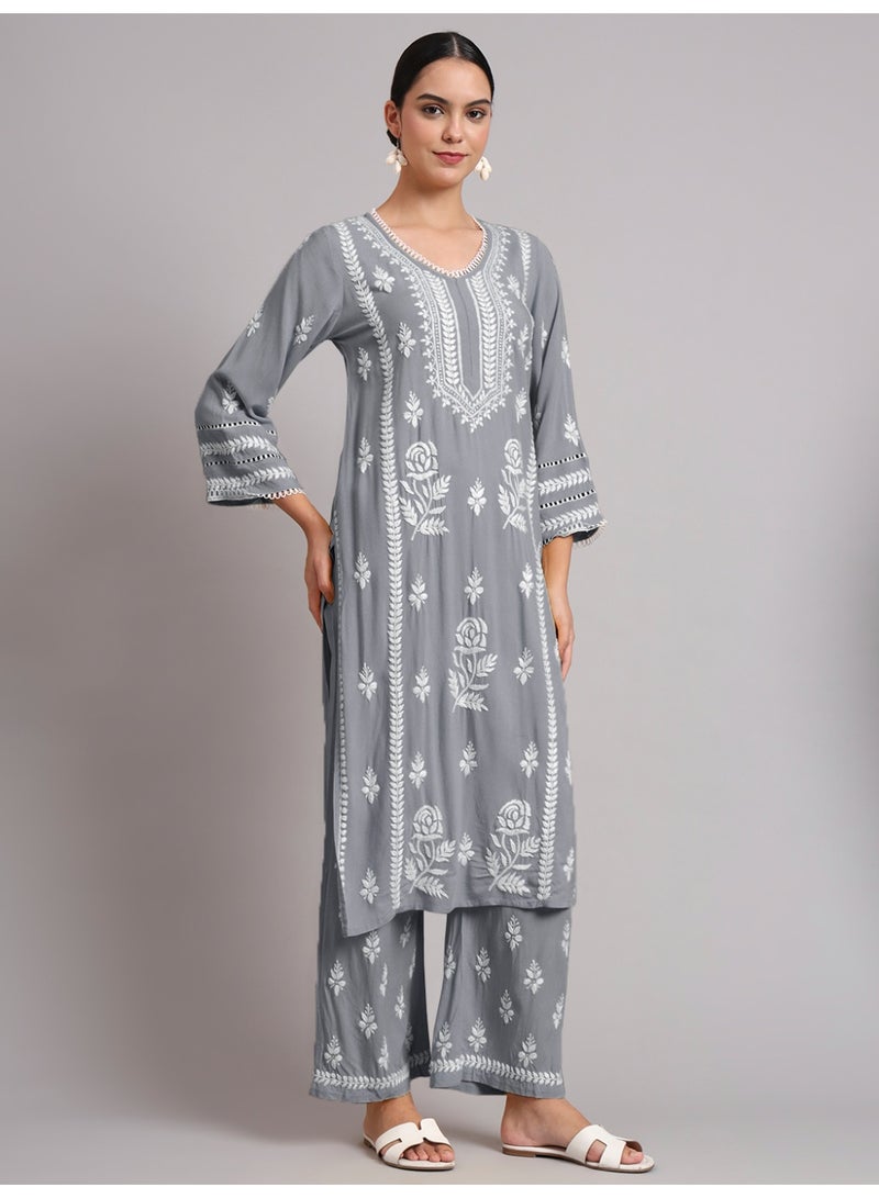 الايا طقم كورتا نسائي مطرز يدويًا من رايون لوكنو تشيكانكاري - Image 3