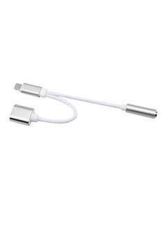 2-In-1 Lightning To Female 3.5 mm And Lightning Adapter Silver/White