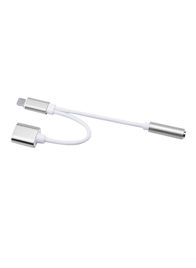 Generic - 2-In-1 Lightning To Female 3.5 mm And Lightning Adapter Silver/White - Image 1