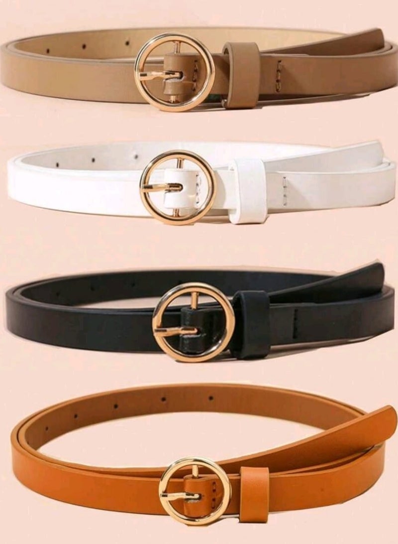 Shein 4pcs/set Women's Multi-color Round Buckle Thin Belt SHEIN - Image 1