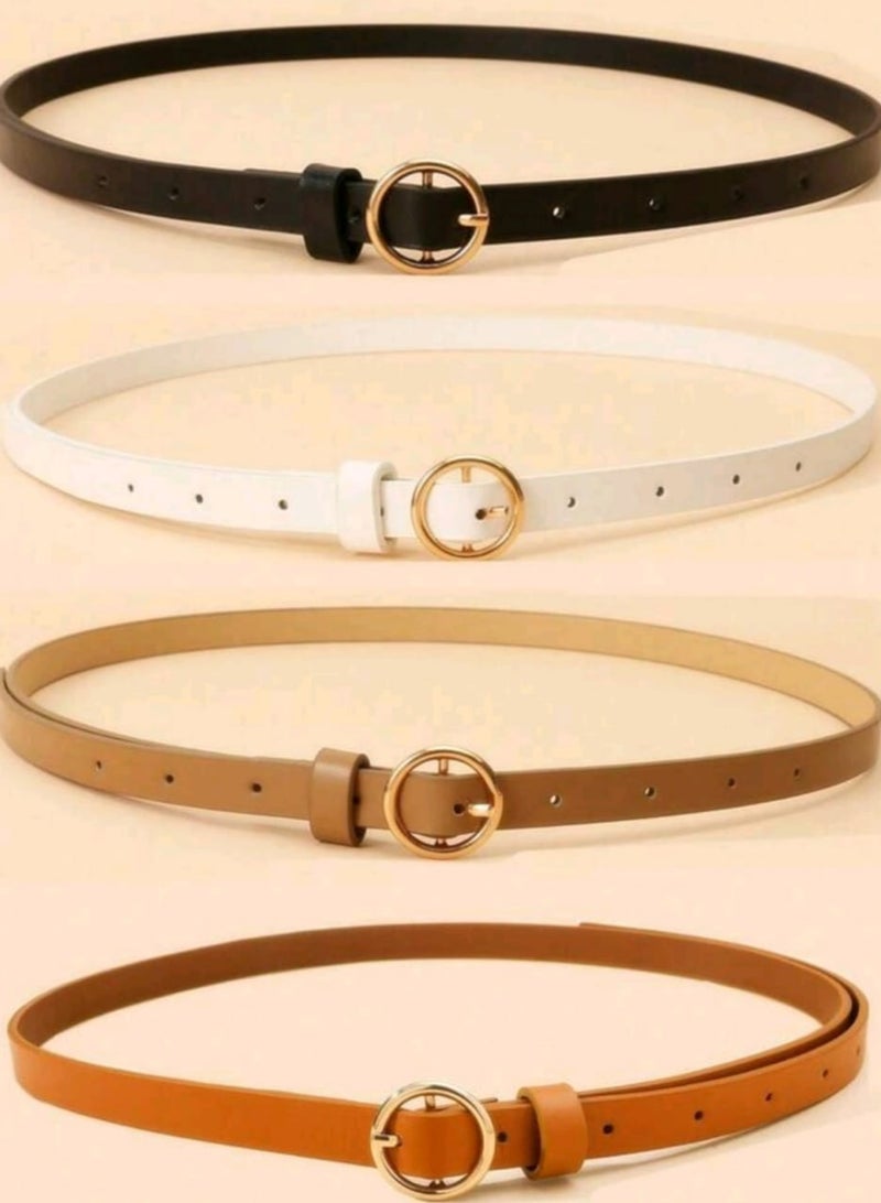 Shein 4pcs/set Women's Multi-color Round Buckle Thin Belt SHEIN - Image 2