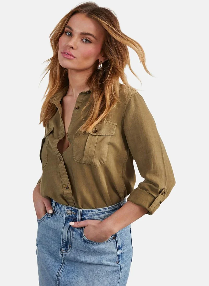 يونيكي Brown Regular Fit Spread Collar Long Sleeves Shirts
