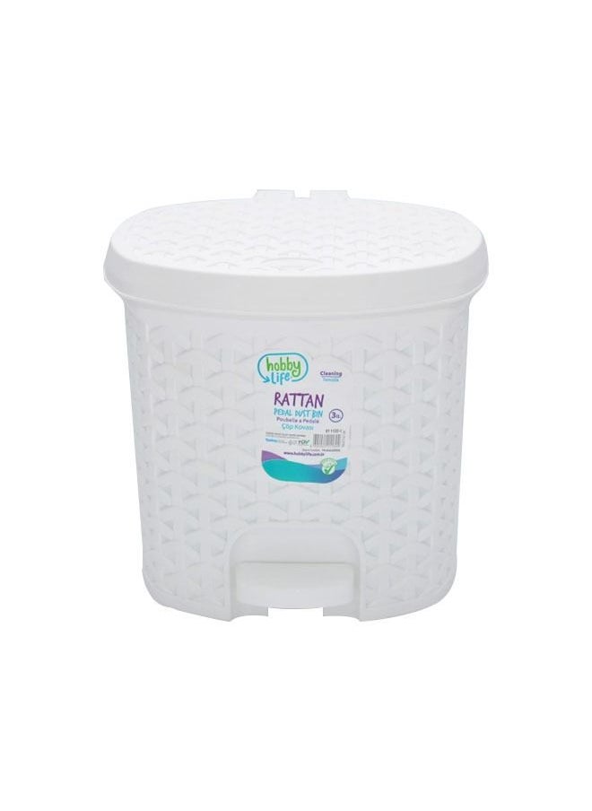 Hobby Life - Rattan Plastic Pedal Garbage, Wastebasket Trash Bin, Dustbin For Home, Office, Kitchen, Restaurant, 3.0 Liter White - Image 1