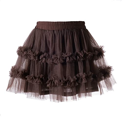 Ashken Toddler Baby Girl Tutu Tulle Layered Ruffle Skirt for Little Gig Girls 6 Months-10T Coffee - Image 1