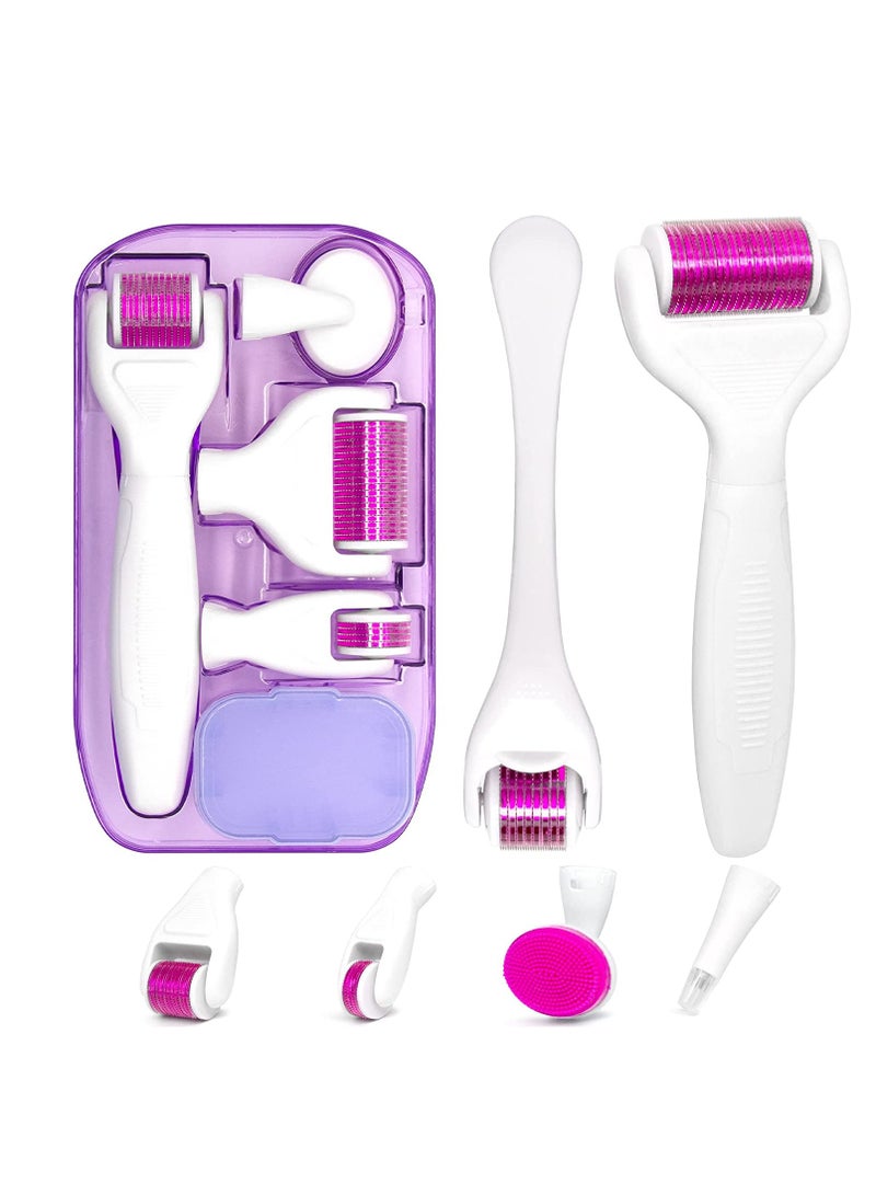 Excefore Derma Roller Kit for Face and Body, Microneedling Roller Titanium for Women and Men Skincare, 0.25mm Microneedle Dermaroller with 5 Replaceable Heads and Storage Case - Image 1