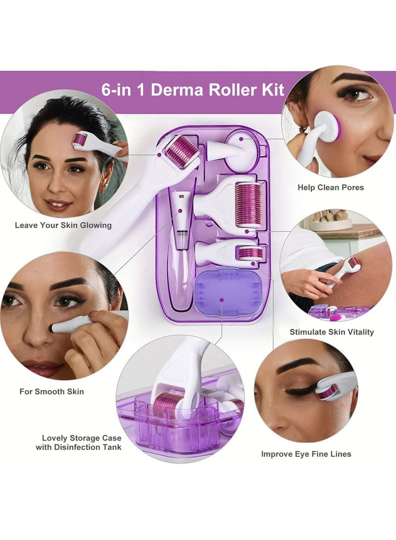 Excefore Derma Roller Kit for Face and Body, Microneedling Roller Titanium for Women and Men Skincare, 0.25mm Microneedle Dermaroller with 5 Replaceable Heads and Storage Case - Image 2