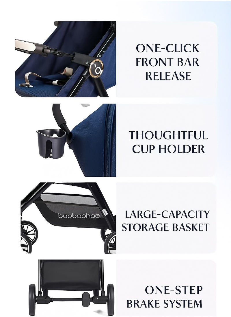 baobaohao Foldable Baby Stroller with One-Hand 3-Step Folding, All-Terrain Wheels, Reclining Backrest, and Full Canopy – Suitable for Newborn to 5 Years  - Image 2