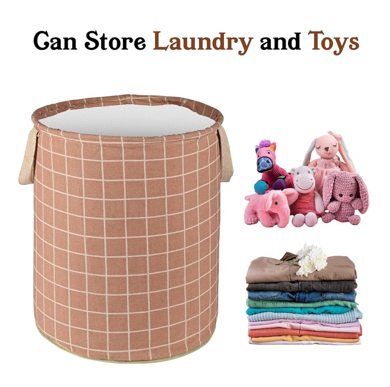 Urbane Home Urbane Home Pack of 3 Foldable Dirty Clothes 45L Laundry Basket With Handles Baby Unwashed Dress BinStorage Box Checkered Light Brown - Image 5