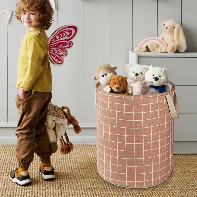 Urbane Home Urbane Home Pack of 3 Foldable Dirty Clothes 45L Laundry Basket With Handles Baby Unwashed Dress BinStorage Box Checkered Light Brown - Image 2