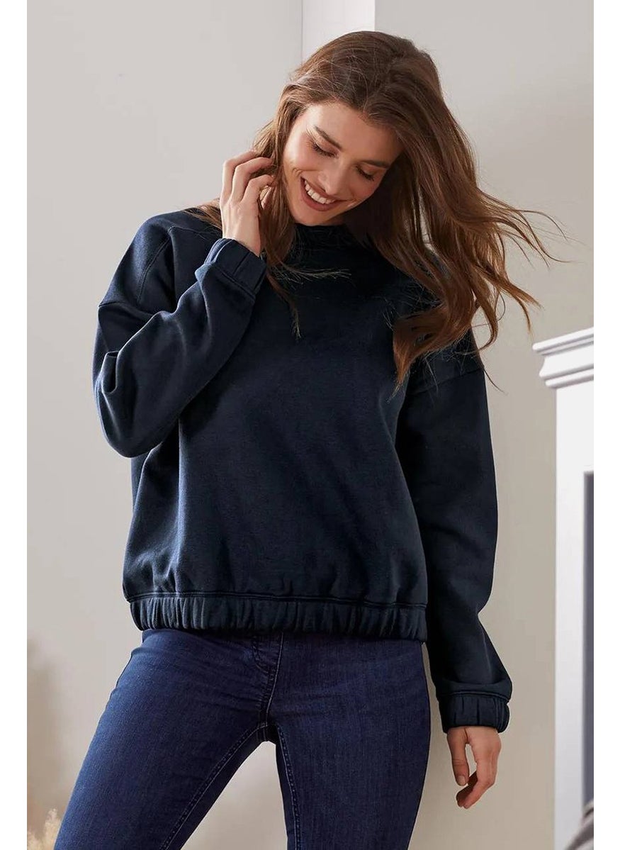 Tchibo Women Crew Neck Plain Sweater, Navy  - Image 1