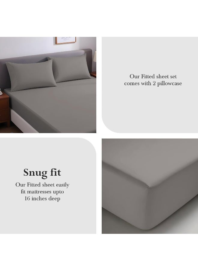 LINENWALAS Linenwalas 100% Supima Cotton Queen Fitted Sheet, Premium Luxury Bed Sheets, 1200 Thread Count, 16" Deep Pocket Bottom Sheet, 3 Pc Set, 1 Fitted Sheet, 2 Pillowcases - Light Grey  - Image 4