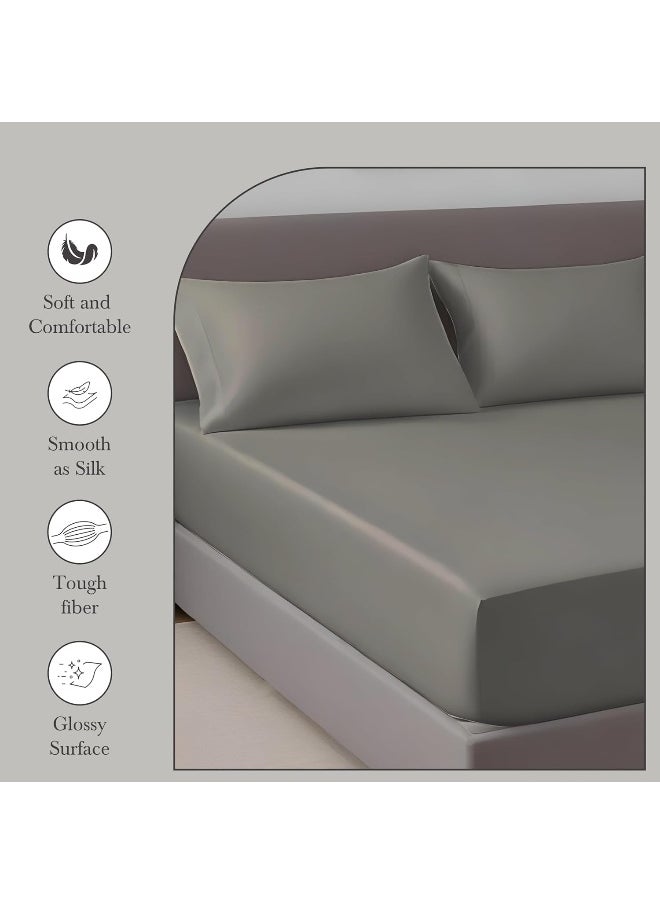 LINENWALAS Linenwalas 100% Supima Cotton Queen Fitted Sheet, Premium Luxury Bed Sheets, 1200 Thread Count, 16" Deep Pocket Bottom Sheet, 3 Pc Set, 1 Fitted Sheet, 2 Pillowcases - Light Grey  - Image 3
