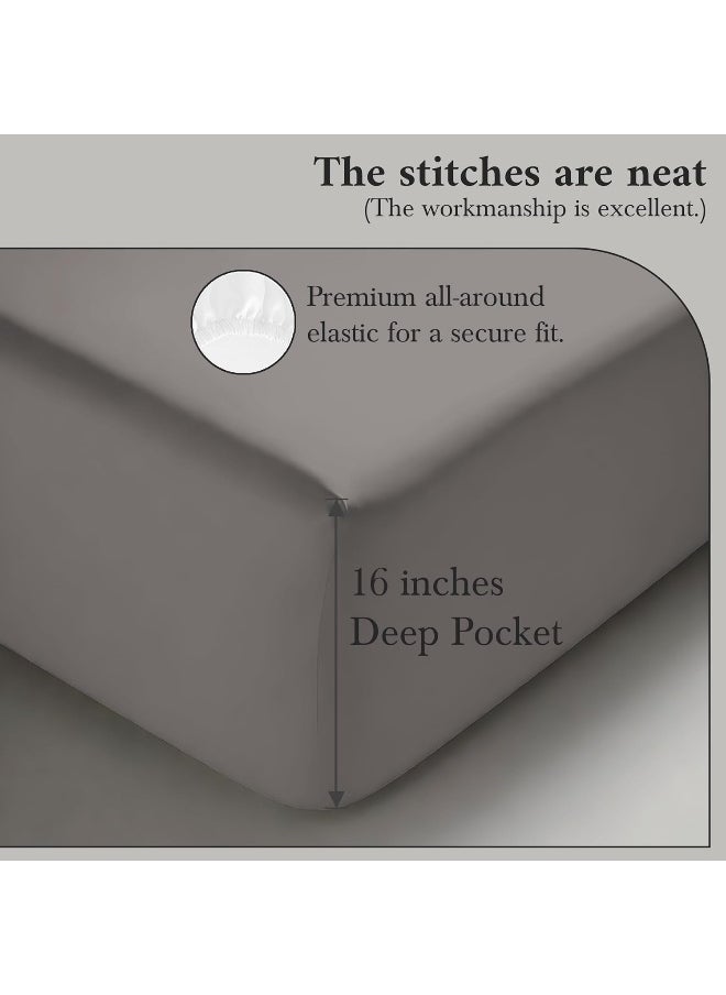 LINENWALAS Linenwalas 100% Supima Cotton Queen Fitted Sheet, Premium Luxury Bed Sheets, 1200 Thread Count, 16" Deep Pocket Bottom Sheet, 3 Pc Set, 1 Fitted Sheet, 2 Pillowcases - Light Grey  - Image 5