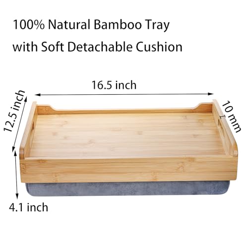 TOPZEA Bamboo Lap Tray with Detachable Cushion 165x 125 Bed Trays TV Lap Desk Breakfast Meal Serving Tray with Handle for Adults Eating in Recliner Couch Car Fits for 1314 Inch Laptops - Image 3