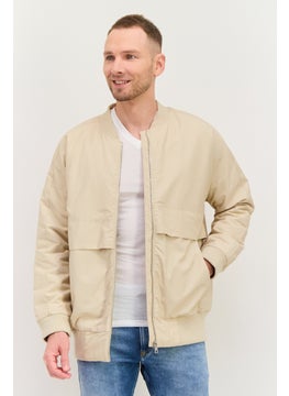 Men Solid Soft Shell Jacket, Beige