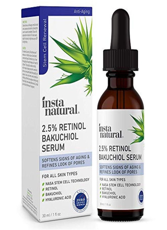 Instanatural سيروم للوجه والبشرة مع باكوشيول لتقليل المسام ومكافحة الشيخوخة والعناية بالخطوط الدقيقة والتجاعيد لبشرة تبدو أصغر سناً بديل طبيعي لسيروم الوجه حمض الهيالورونيك ونياسيناميد  - Image 1