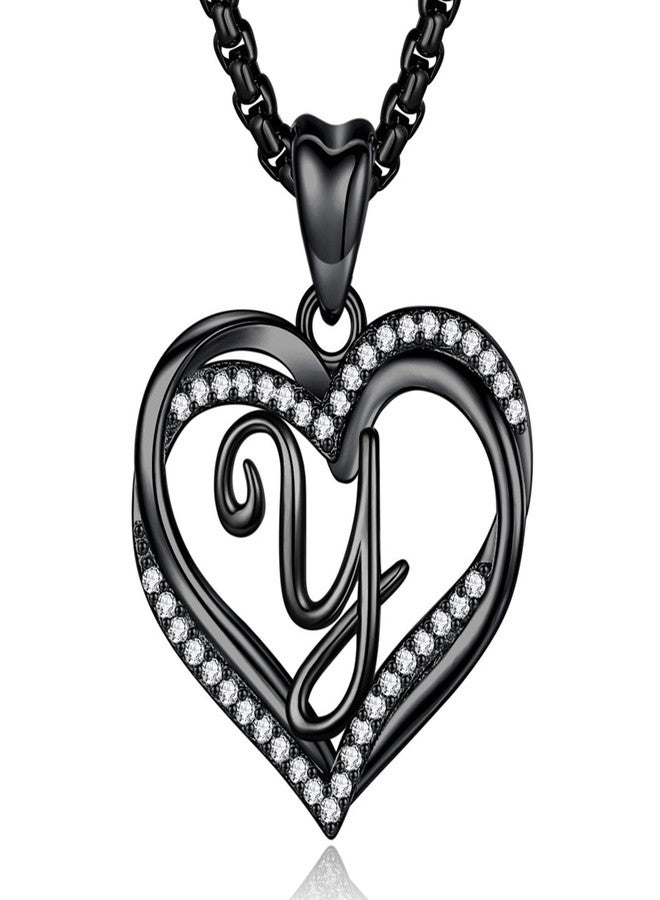 INFUSEU Y Initial Necklace for Women Trendy Stuff Goth Gifts Letter Jewelry Black Heart Pendant Teen Adolescent Teenager Youngagers Young Girlfriend Birthday Female Unique - Image 1