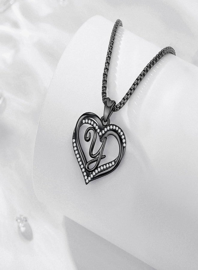 INFUSEU Y Initial Necklace for Women Trendy Stuff Goth Gifts Letter Jewelry Black Heart Pendant Teen Adolescent Teenager Youngagers Young Girlfriend Birthday Female Unique - Image 2