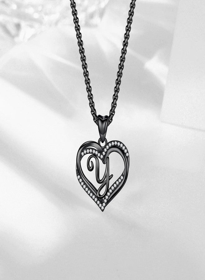 INFUSEU Y Initial Necklace for Women Trendy Stuff Goth Gifts Letter Jewelry Black Heart Pendant Teen Adolescent Teenager Youngagers Young Girlfriend Birthday Female Unique - Image 3