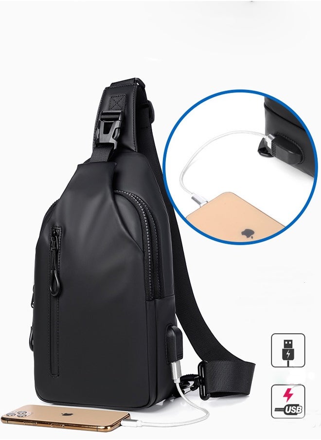 Weixer Black Trendy Multifunction Belt Bag Hands-Free Mini Storage Pack for Sling Crossbody Bag Small Shoulder Backpack for Men Waterproof Slim Chest Bags Casual Daypack for Travel Cycling  - Image 1