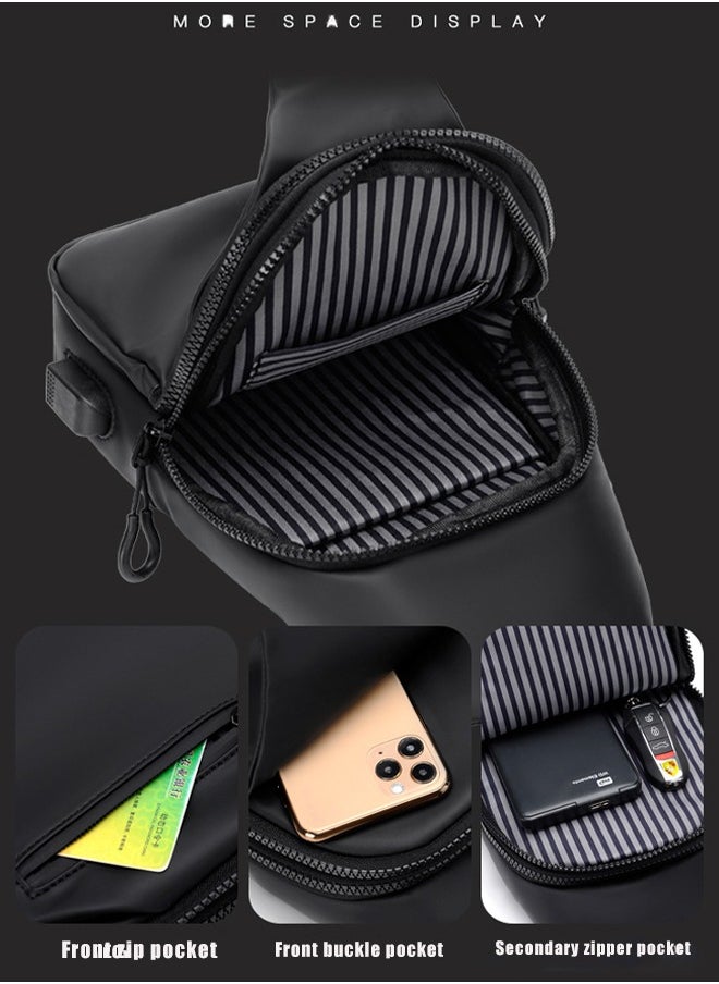 Weixer Black Trendy Multifunction Belt Bag Hands-Free Mini Storage Pack for Sling Crossbody Bag Small Shoulder Backpack for Men Waterproof Slim Chest Bags Casual Daypack for Travel Cycling  - Image 3
