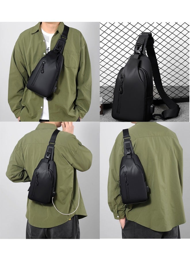 Weixer Black Trendy Multifunction Belt Bag Hands-Free Mini Storage Pack for Sling Crossbody Bag Small Shoulder Backpack for Men Waterproof Slim Chest Bags Casual Daypack for Travel Cycling  - Image 5