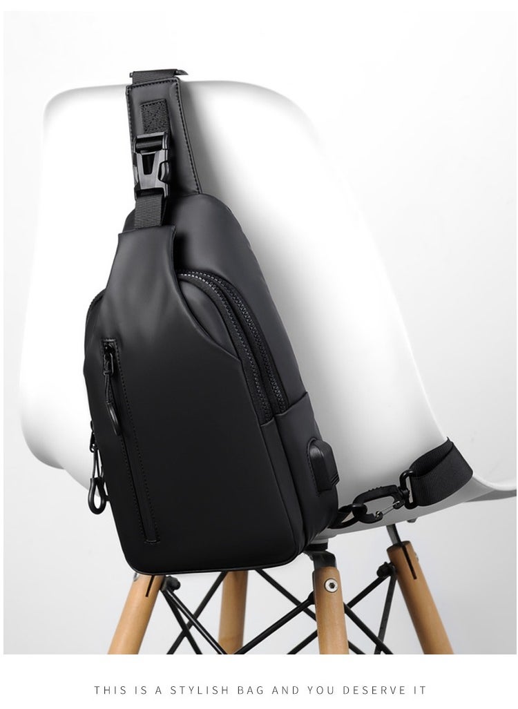Weixer Black Trendy Multifunction Belt Bag Hands-Free Mini Storage Pack for Sling Crossbody Bag Small Shoulder Backpack for Men Waterproof Slim Chest Bags Casual Daypack for Travel Cycling  - Image 4