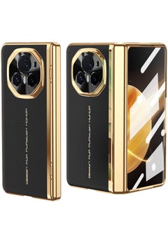 Case Compatible with Honor Magic V3 Case [Built-in Screen Protector] Plating Frame Plain Leather Case Camera Lens Protection Shockproof Protective Cover