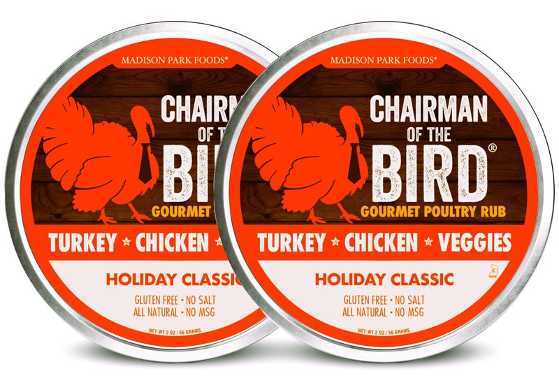 2-Chairman of the Bird Gourmet Turkey Rub - Herb Seasoning, Dry Brine Kit and Stuffing Mix - Roasting, Grilling, Smoking - All-Natural Gluten-Free No Salt Sugar or MSG, 2 Ounce Spice Tin - Image 1