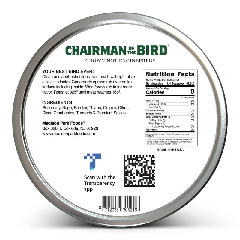 2-Chairman of the Bird Gourmet Turkey Rub - Herb Seasoning, Dry Brine Kit and Stuffing Mix - Roasting, Grilling, Smoking - All-Natural Gluten-Free No Salt Sugar or MSG, 2 Ounce Spice Tin - Image 3