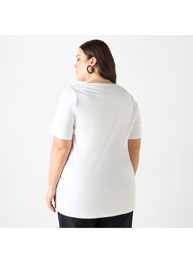 Ulla Popken Plus Size Ulla Popken Lace Detail V-neck T-shirt with Short Sleeves  - Image 3
