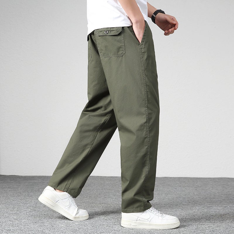 Mens Casual Pants Mens Pants Spring Loose Straight Pants Cotton Elastic Pants Spring and Autumn Cargo Pants Army Green