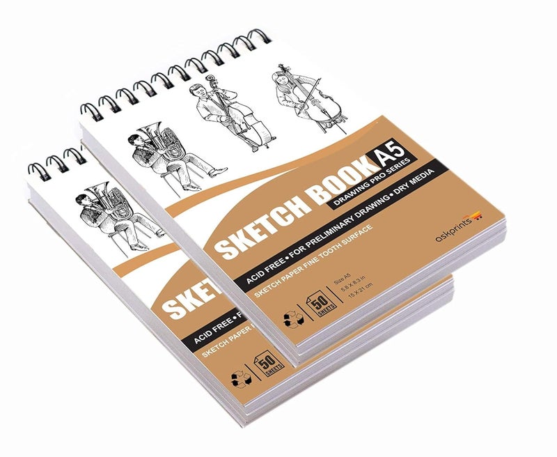 Askprints 50 Sheet A5 Sketchbook Set of 2-5.8 x 8.3 Inch | Top Spiral-Bound Sketchpad for Artists | Sketching and Drawing Acid Free Paper, for Doodling oil;acrylic - Image 1