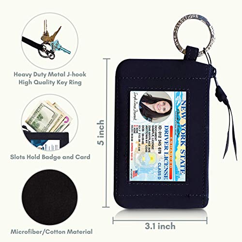MNF Collections Lanyard Wallet - Zip ID Case with Lanyard - ID Case Wallet for Cash, Cards, Coin - Microfiber - Black - Image 5