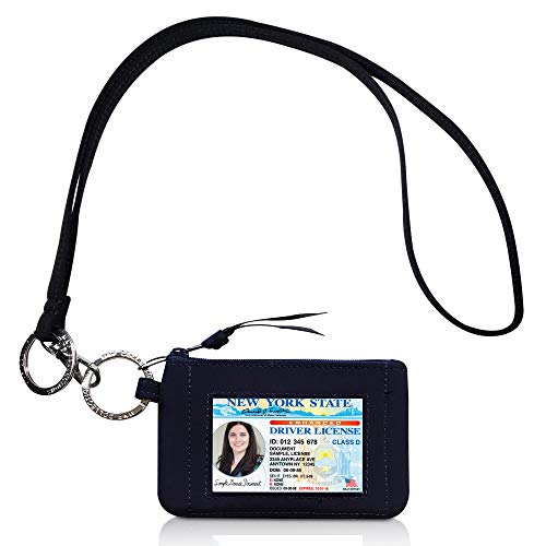 MNF Collections Lanyard Wallet - Zip ID Case with Lanyard - ID Case Wallet for Cash, Cards, Coin - Microfiber - Black - Image 1