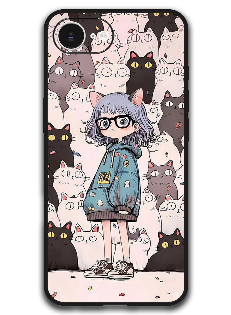 Theodor Case Compatible with Apple iPhone 16e 6.1 Inch Protection Shockproof Bumper Cover - Cats & Girl - Image 1