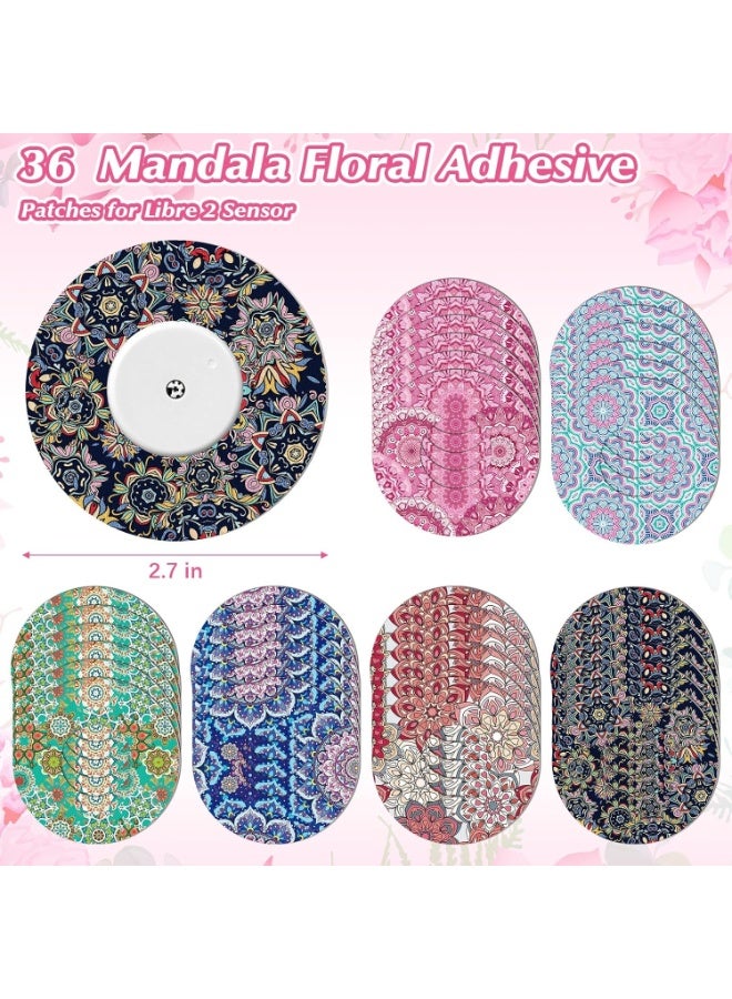 SYOSI 36 Pack Adhesive Patches for Libre 2 Sensor, Waterproof Mandala Floral CGM Covers, Sweatproof Colored Sensor Protection with Split Backing - Image 2