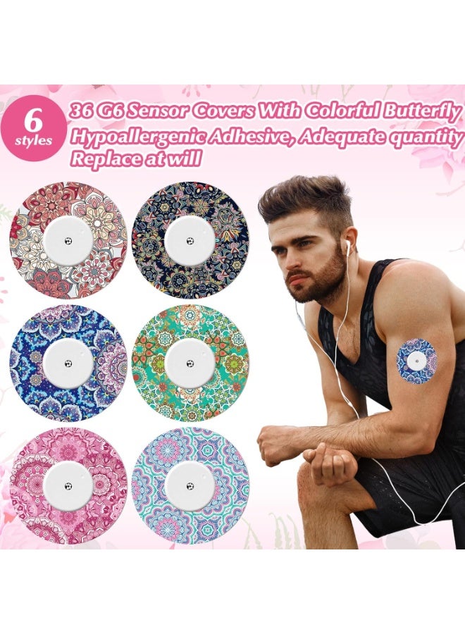 SYOSI 36 Pack Adhesive Patches for Libre 2 Sensor, Waterproof Mandala Floral CGM Covers, Sweatproof Colored Sensor Protection with Split Backing - Image 4