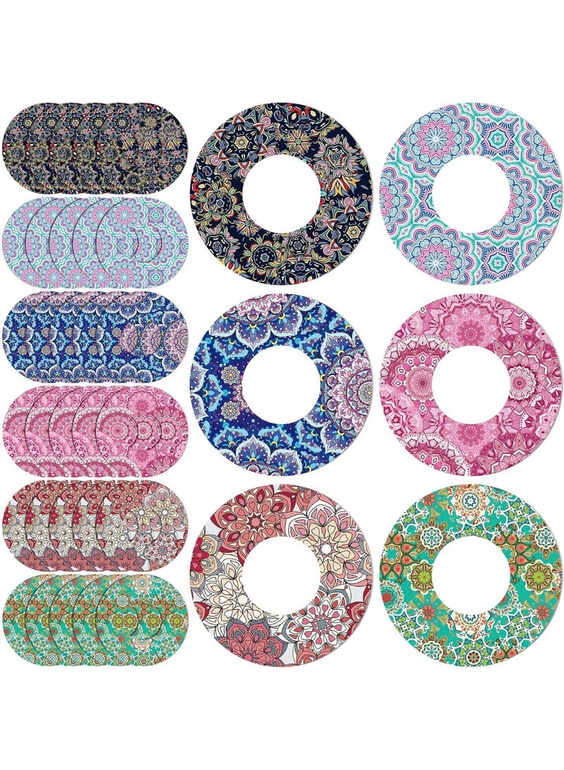 SYOSI 36 Pack Adhesive Patches for Libre 2 Sensor, Waterproof Mandala Floral CGM Covers, Sweatproof Colored Sensor Protection with Split Backing - Image 1