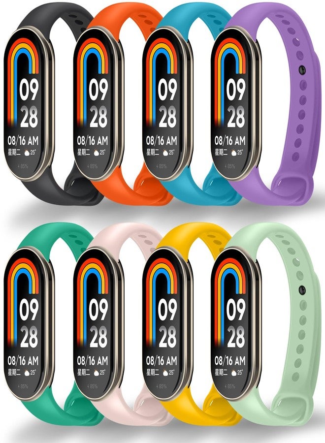 مجموعة من 8 أحزمة لساعات Mi Band 10/9/8، أحزمة بديلة ناعمة من مادة TPU مع مشبك آمن مضاد للضياع، أحزمة معصم رياضية مريحة لساعات Xiaomi Mi Smart Band 10/9/8 (8 ألوان) - Image 1