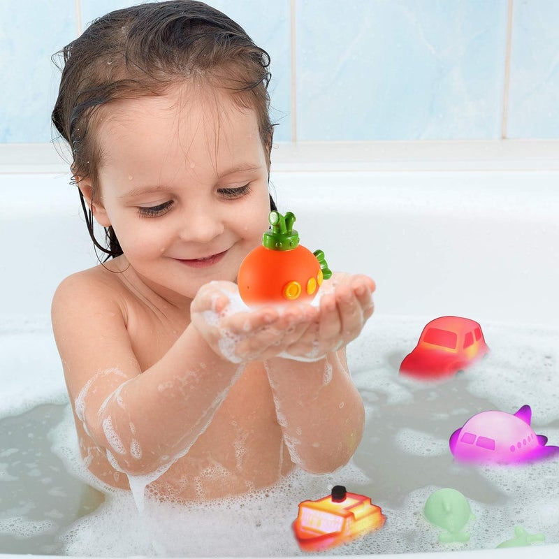 CHIMAGER 6 Packs No Hole Boat Bath Toy Set, Light up Changing Color in Water, Floating Rubber Bathtub Toys for Baby Toddler Infant Boy Girl Kid Play, Led Growing Pal in Shower Bathroom Tub or Swimming Pool - Image 3