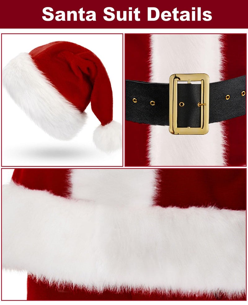 Thupmuk Santa Claus Costume for Men Deluxe Santa Costume, Professional Santa Suits Adults Men 9 Pcs Santa Oufit - Image 3